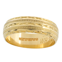 Vintage 18 carat gold band with motif-wedding rings-The Antique Ring Shop
