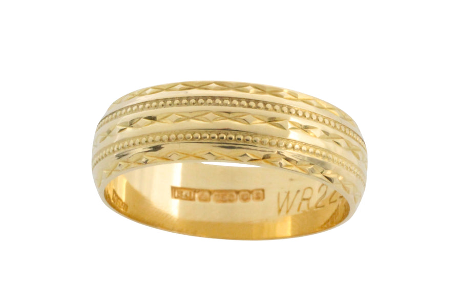 Vintage 18 carat gold band with motif-wedding rings-The Antique Ring Shop