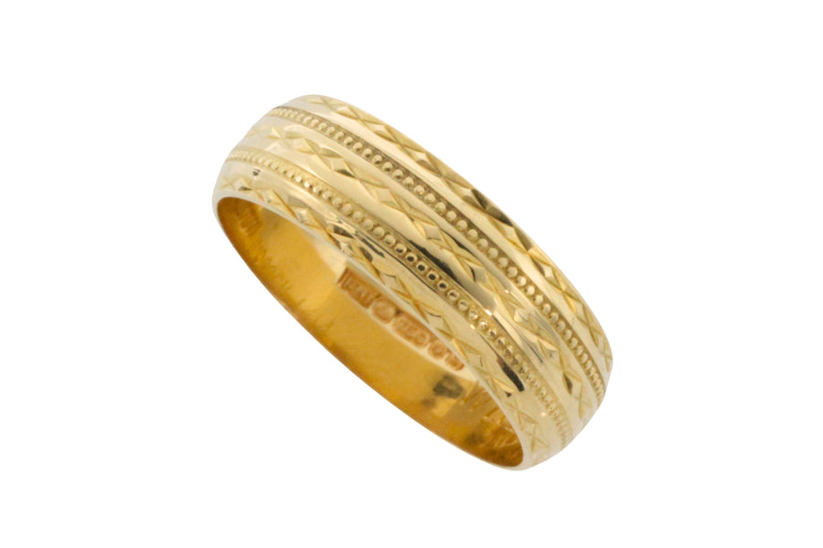 Vintage 18 carat gold band with motif-wedding rings-The Antique Ring Shop