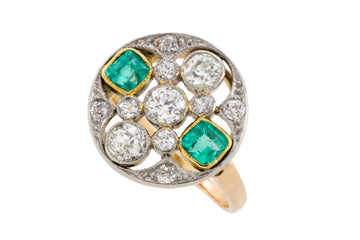 Art Deco old cut diamond and emerald ring-Vintage Rings-The Antique Ring Shop