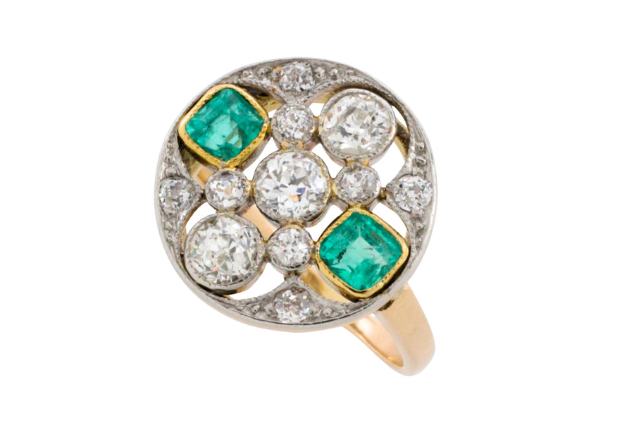 Art Deco old cut diamond and emerald ring-Vintage Rings-The Antique Ring Shop