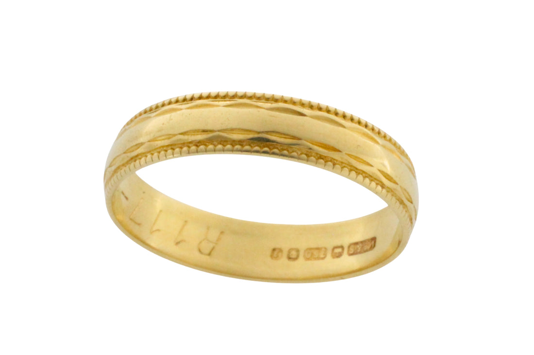 Vintage 18 carat gold band with motif-wedding rings-The Antique Ring Shop