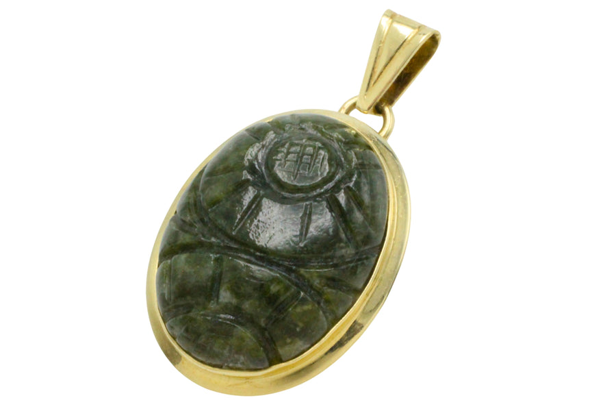 Neferite jade pendant in 14 carat gold-Pendants-The Antique Ring Shop