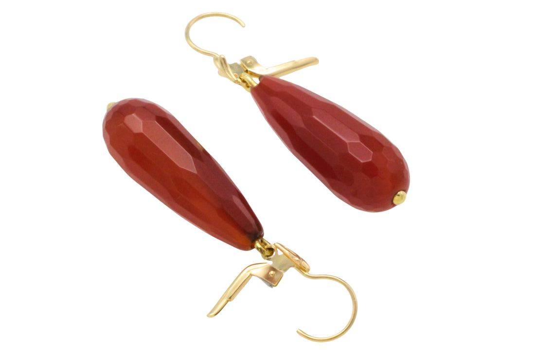 Carnelian pendant earrings in 14 carat gold-Earrings-The Antique Ring Shop