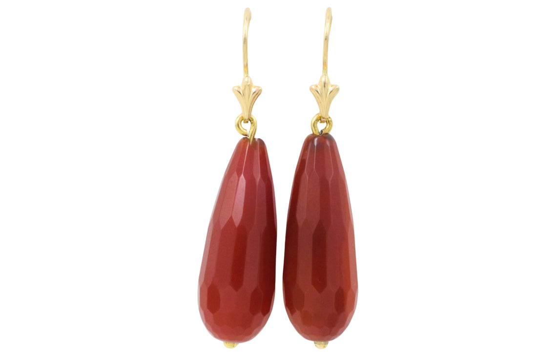 Carnelian pendant earrings in 14 carat gold-Earrings-The Antique Ring Shop