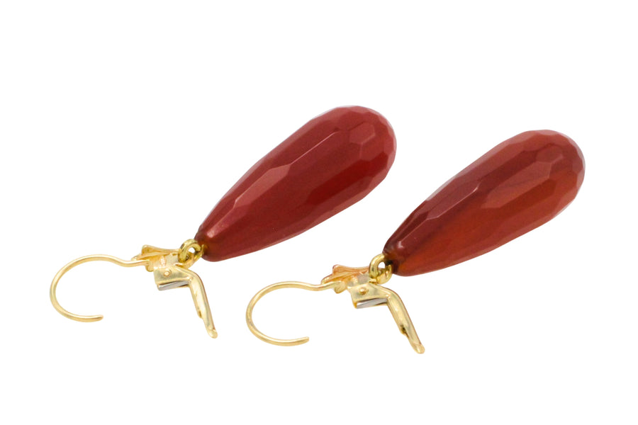 Carnelian pendant earrings in 14 carat gold-Earrings-The Antique Ring Shop