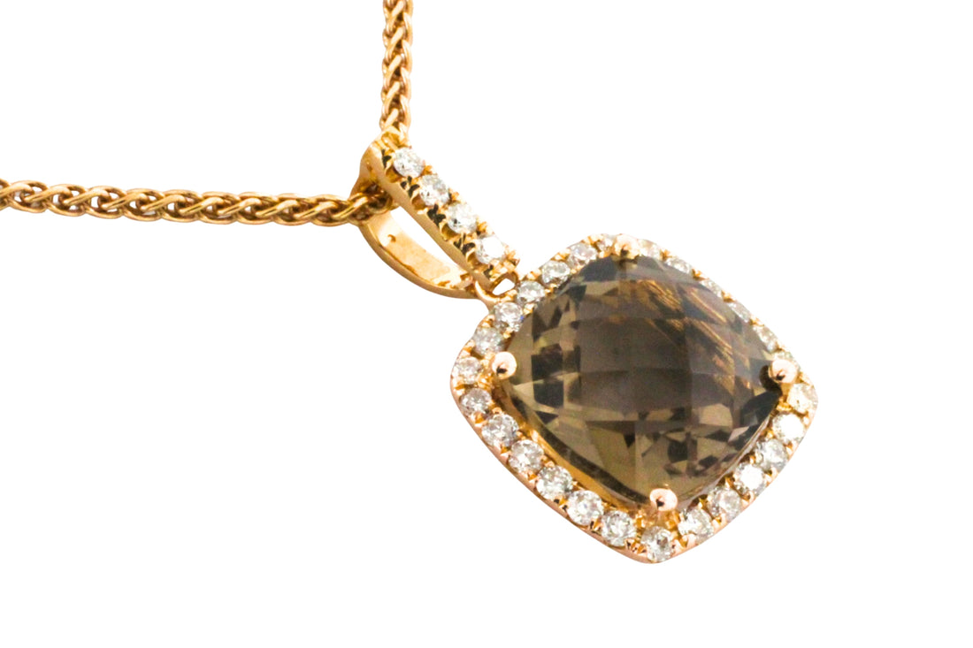 Smoked quartz and diamond pendant in 18 carat gold-Pendants-The Antique Ring Shop