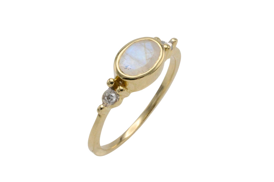 Labradorite and diamond ring in 14 carat gold-Vintage Rings-The Antique Ring Shop