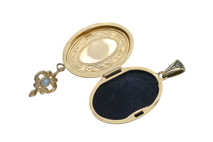 Vintage locket with sapphires-Pendants-The Antique Ring Shop