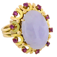 Cabochon lavender jade and ruby ring-Vintage Rings-The Antique Ring Shop