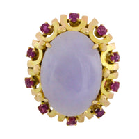 Cabochon lavender jade and ruby ring-Vintage Rings-The Antique Ring Shop