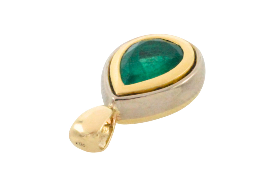 Emerald pendant in yellow and white gold-Pendants-The Antique Ring Shop