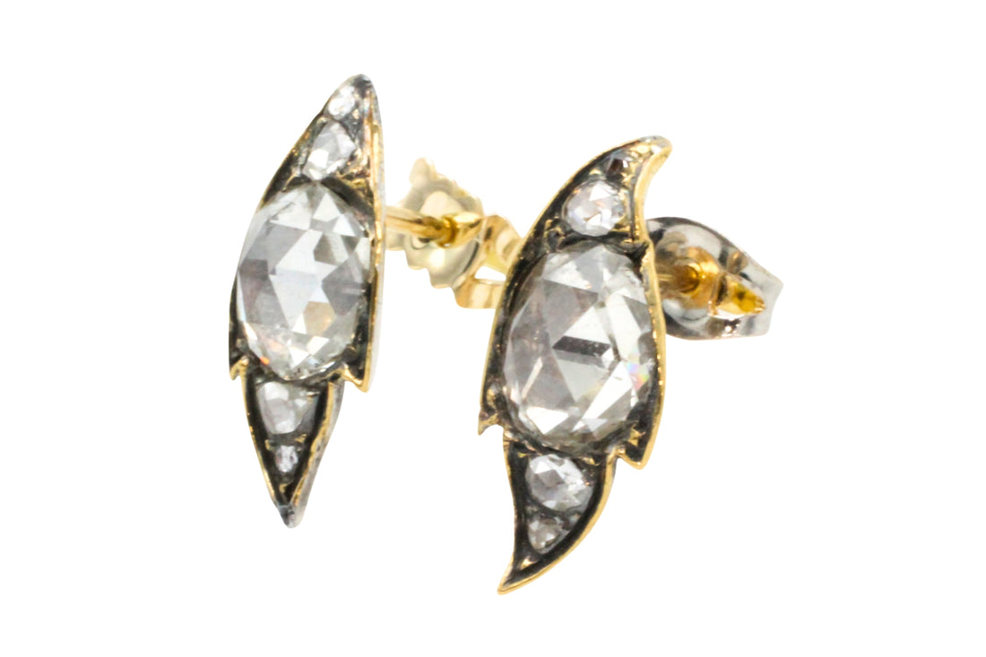 Rose diamond studs in silver and 14 carat gold-Earrings-The Antique Ring Shop