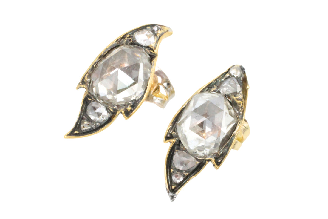 Rose diamond studs in silver and 14 carat gold-Earrings-The Antique Ring Shop