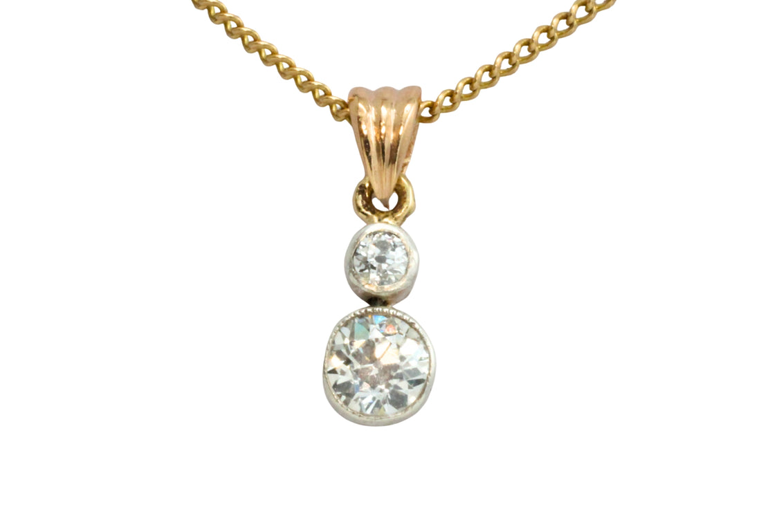 Old cut diamond pendant in 14 carat gold-Pendants-The Antique Ring Shop
