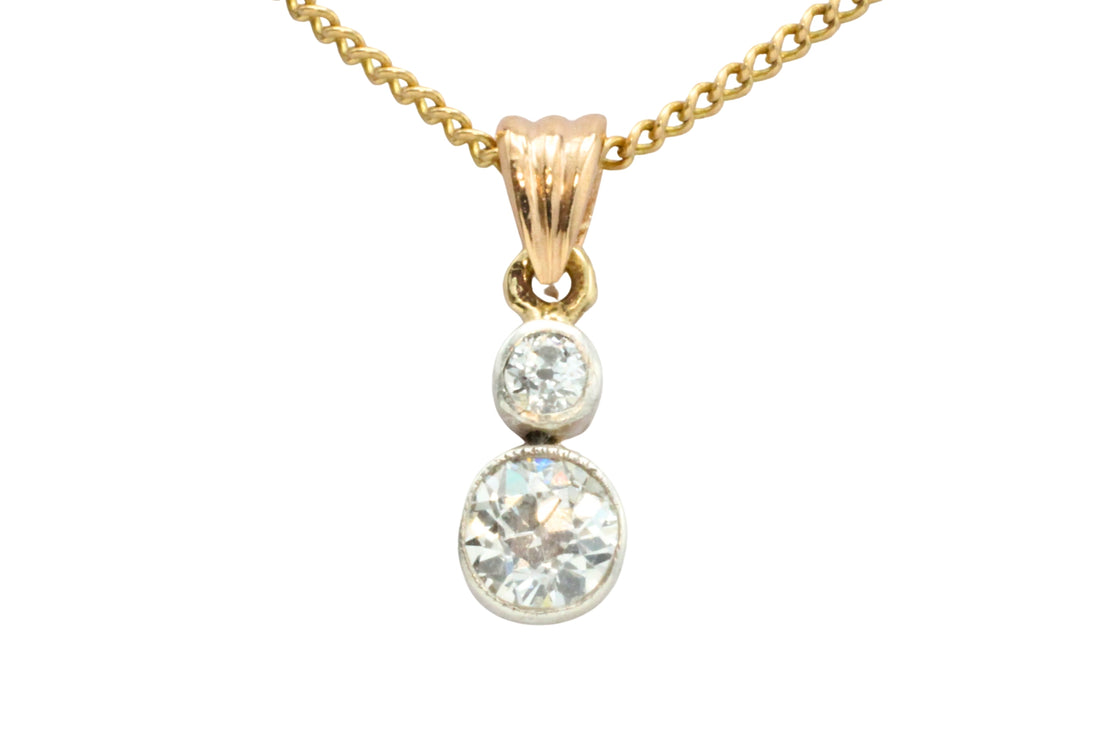 Old cut diamond pendant in 14 carat gold-Pendants-The Antique Ring Shop
