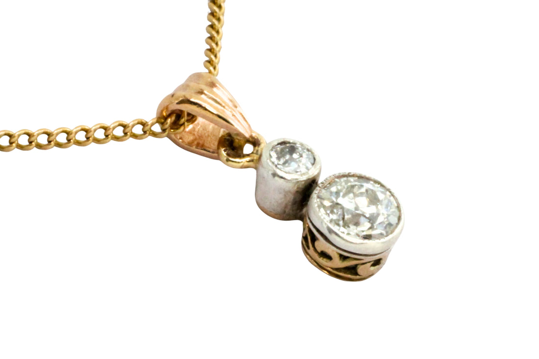 Old cut diamond pendant in 14 carat gold-Pendants-The Antique Ring Shop