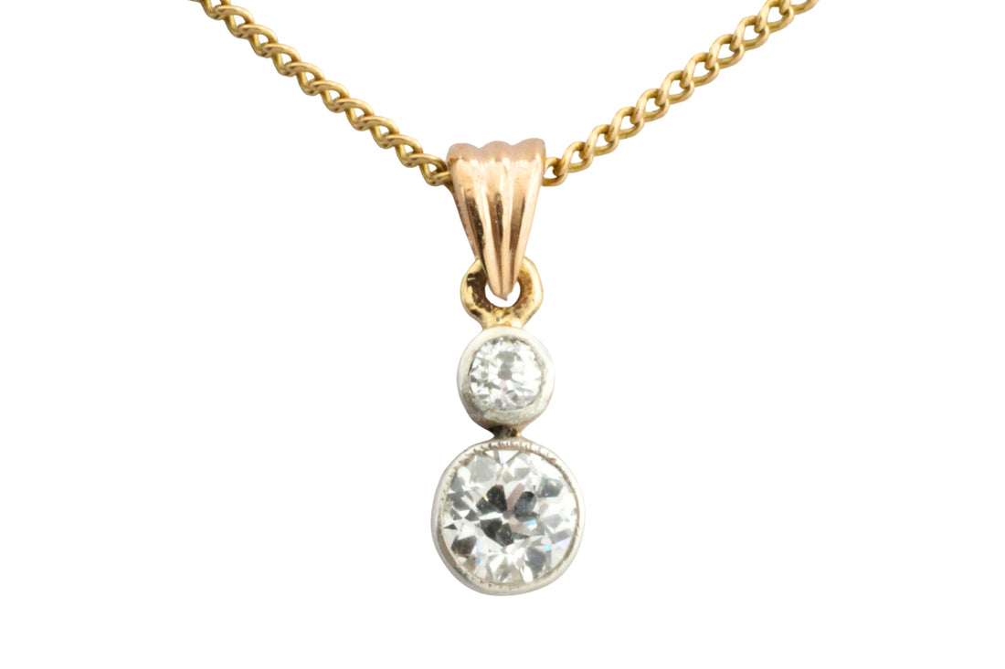 Old cut diamond pendant in 14 carat gold-Pendants-The Antique Ring Shop