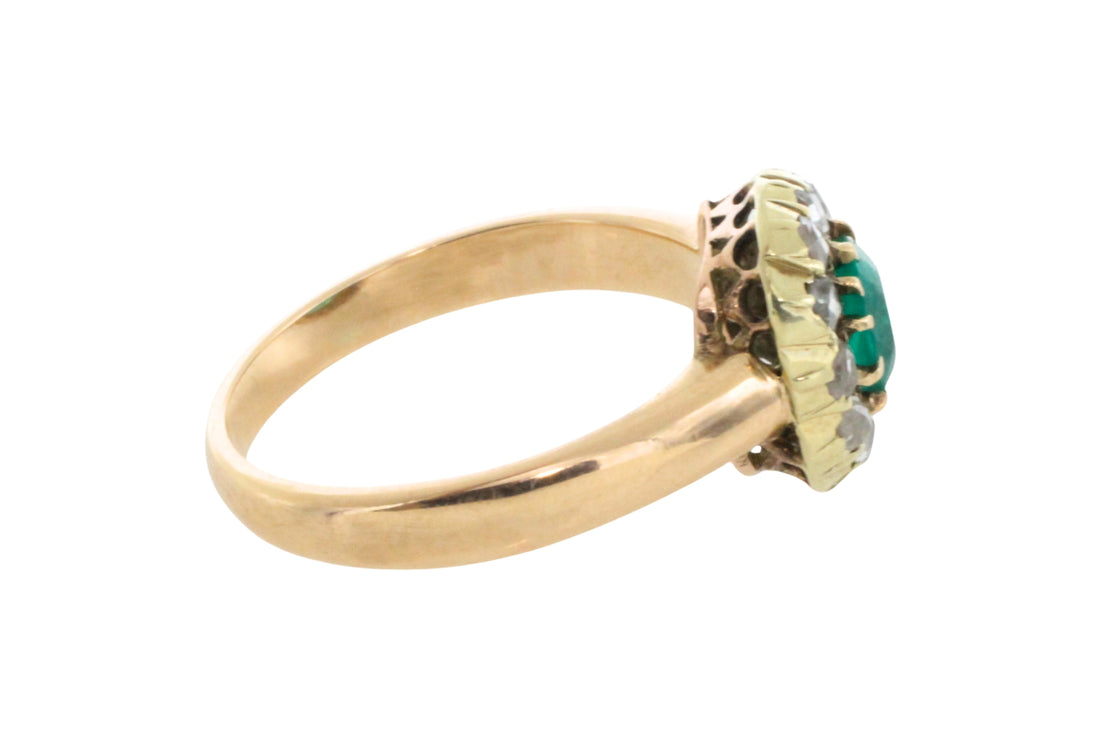 Emerald and rose diamond ring in 14 carat gold-Antique rings-The Antique Ring Shop