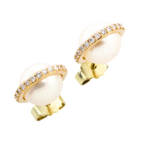Pearl studs with diamond halos-Earrings-The Antique Ring Shop