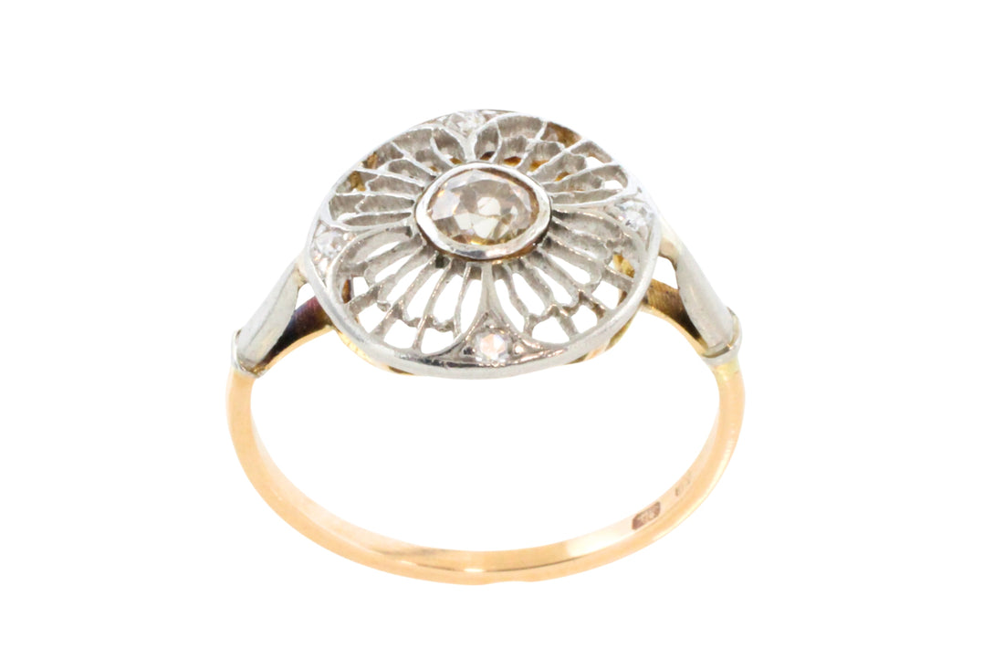 Art Deco filigree ring with old cut diamonds-Antique rings-The Antique Ring Shop