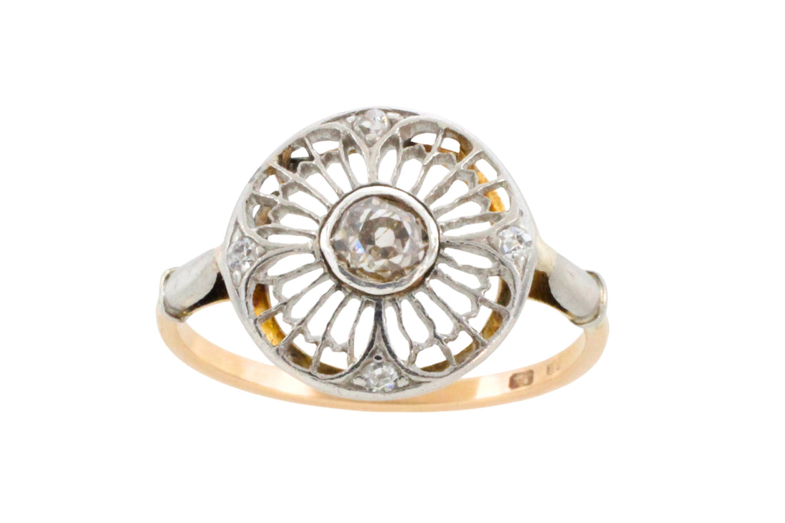Art Deco filigree ring with old cut diamonds-Antique rings-The Antique Ring Shop