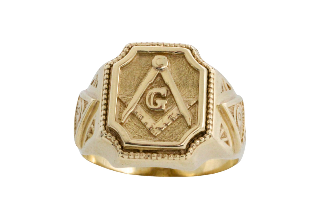Vintage freemasons ring in 14 carat gold-gents rings-The Antique Ring Shop