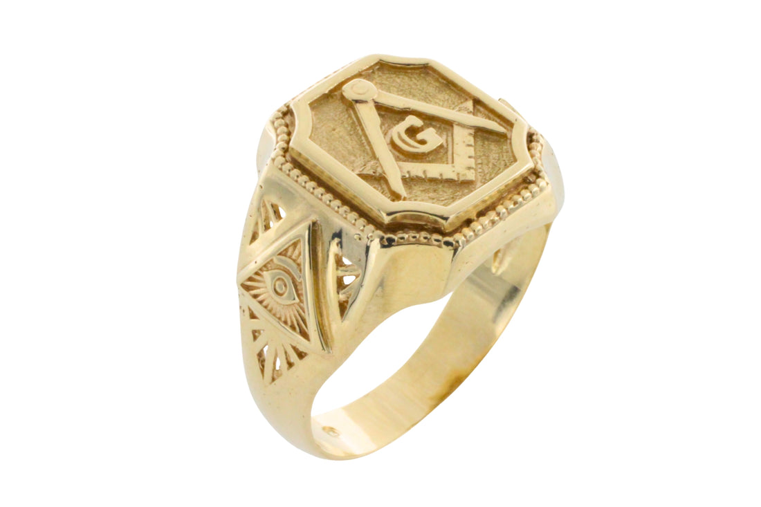 Vintage freemasons ring in 14 carat gold-gents rings-The Antique Ring Shop