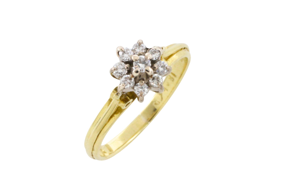 Diamond cluster ring in 18 carat gold-engagement rings-The Antique Ring Shop