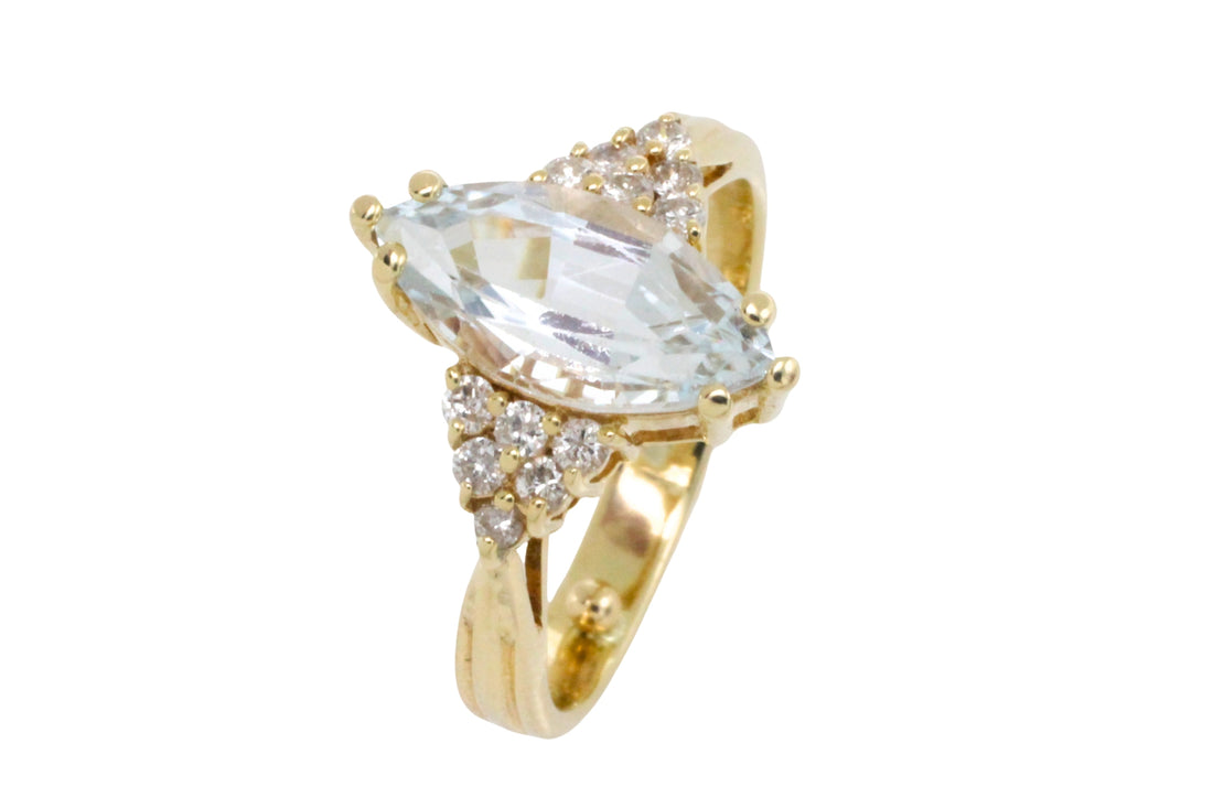 Aquamarine and diamond ring-Vintage Rings-The Antique Ring Shop