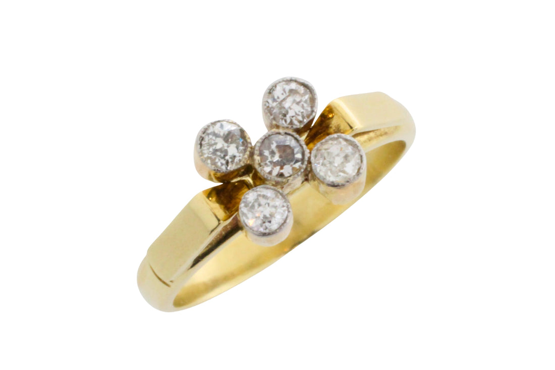 Vintage five stone old European cut diamond ring-Vintage Rings-The Antique Ring Shop