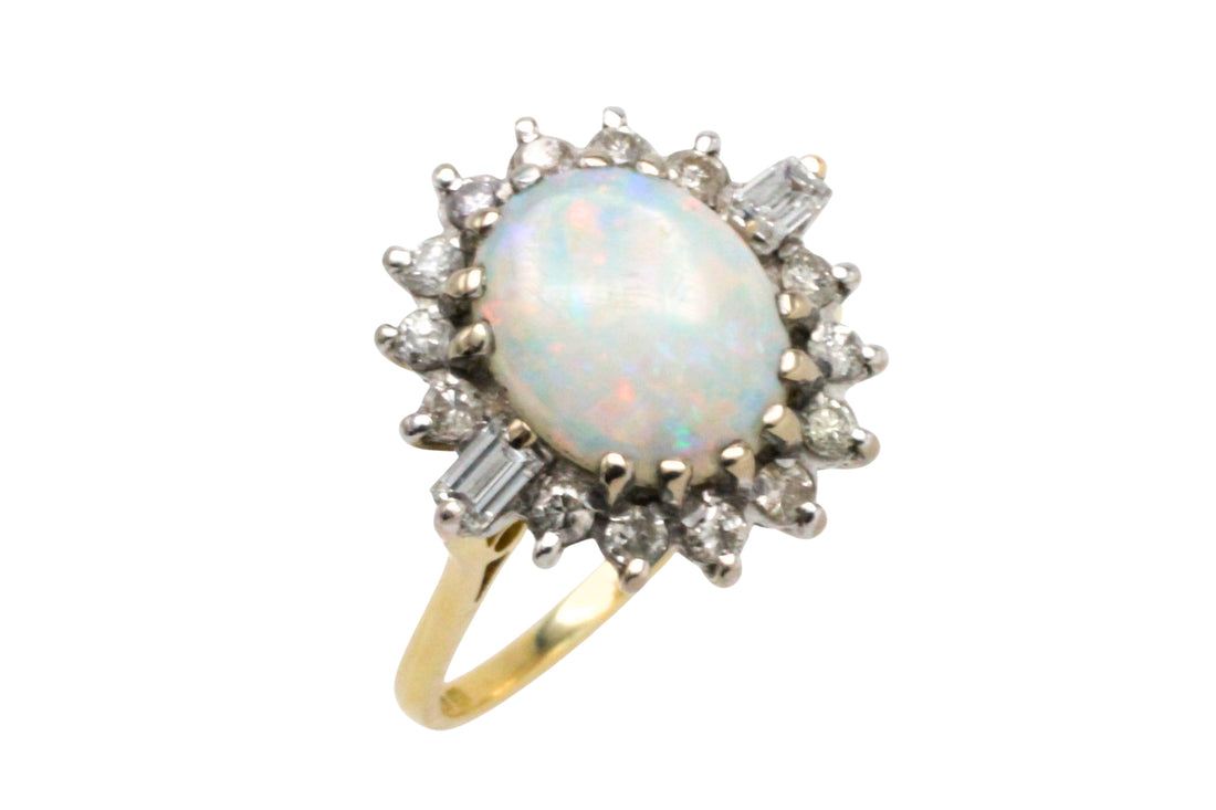 Vintage opal and diamond ring-Vintage Rings-The Antique Ring Shop
