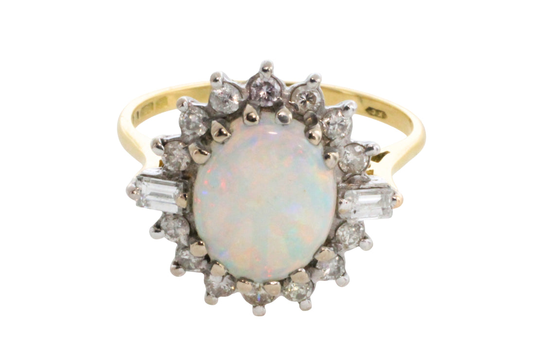 Vintage opal and diamond ring-Vintage Rings-The Antique Ring Shop