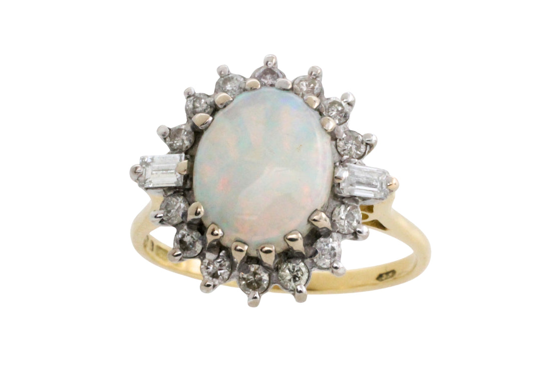 Vintage opal and diamond ring-Vintage Rings-The Antique Ring Shop