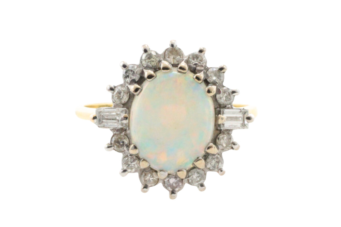Vintage opal and diamond ring-Vintage Rings-The Antique Ring Shop