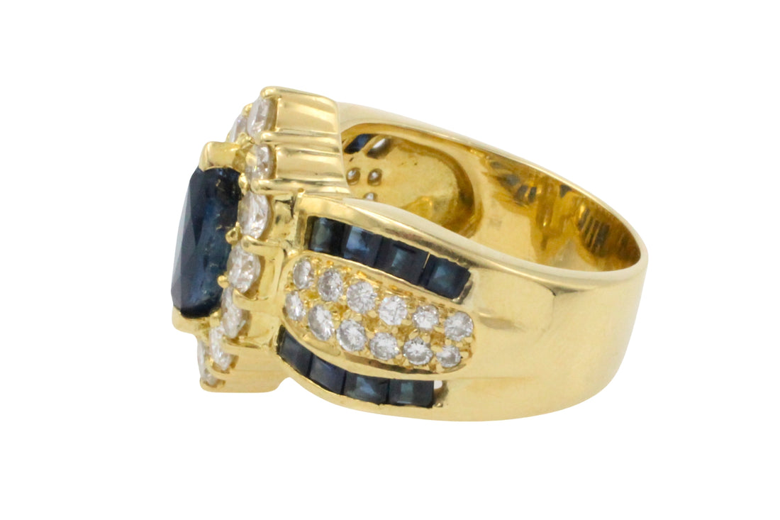 Marquise sapphire and diamond ring in 18 carat gold-Vintage Rings-The Antique Ring Shop