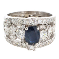 14 carat white gold sapphire and diamond ring-Vintage Rings-The Antique Ring Shop
