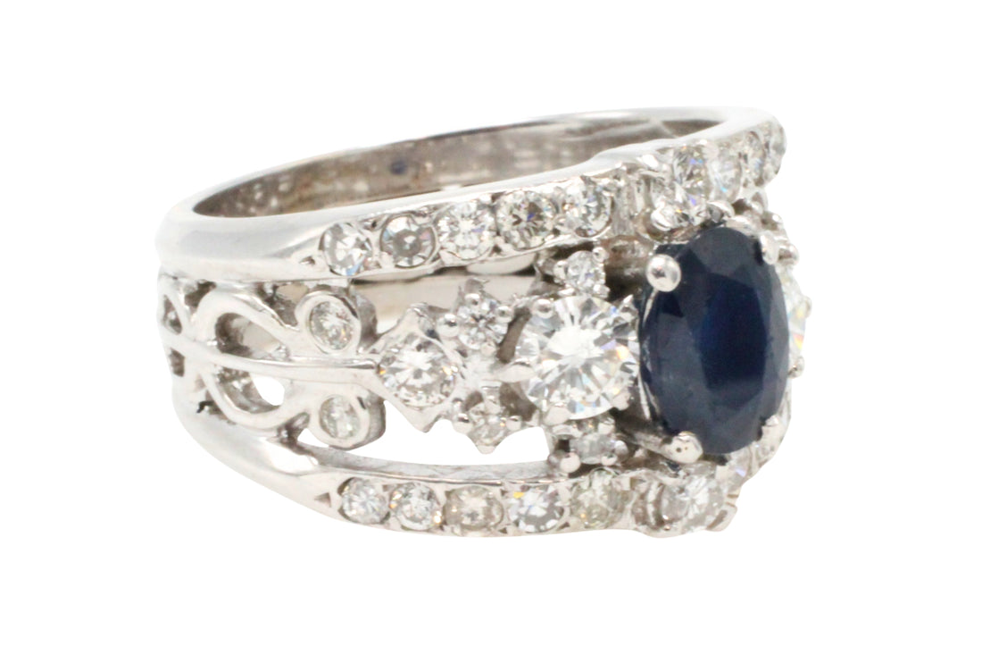 14 carat white gold sapphire and diamond ring-Vintage Rings-The Antique Ring Shop