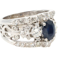 14 carat white gold sapphire and diamond ring-Vintage Rings-The Antique Ring Shop
