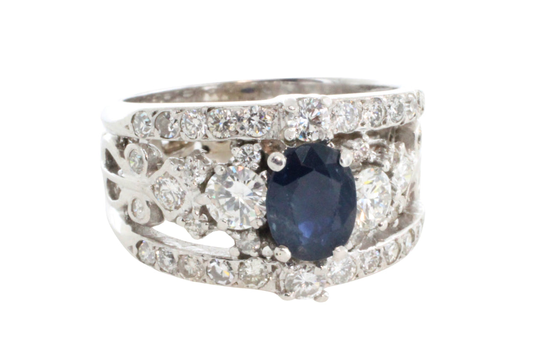 14 carat white gold sapphire and diamond ring-Vintage Rings-The Antique Ring Shop