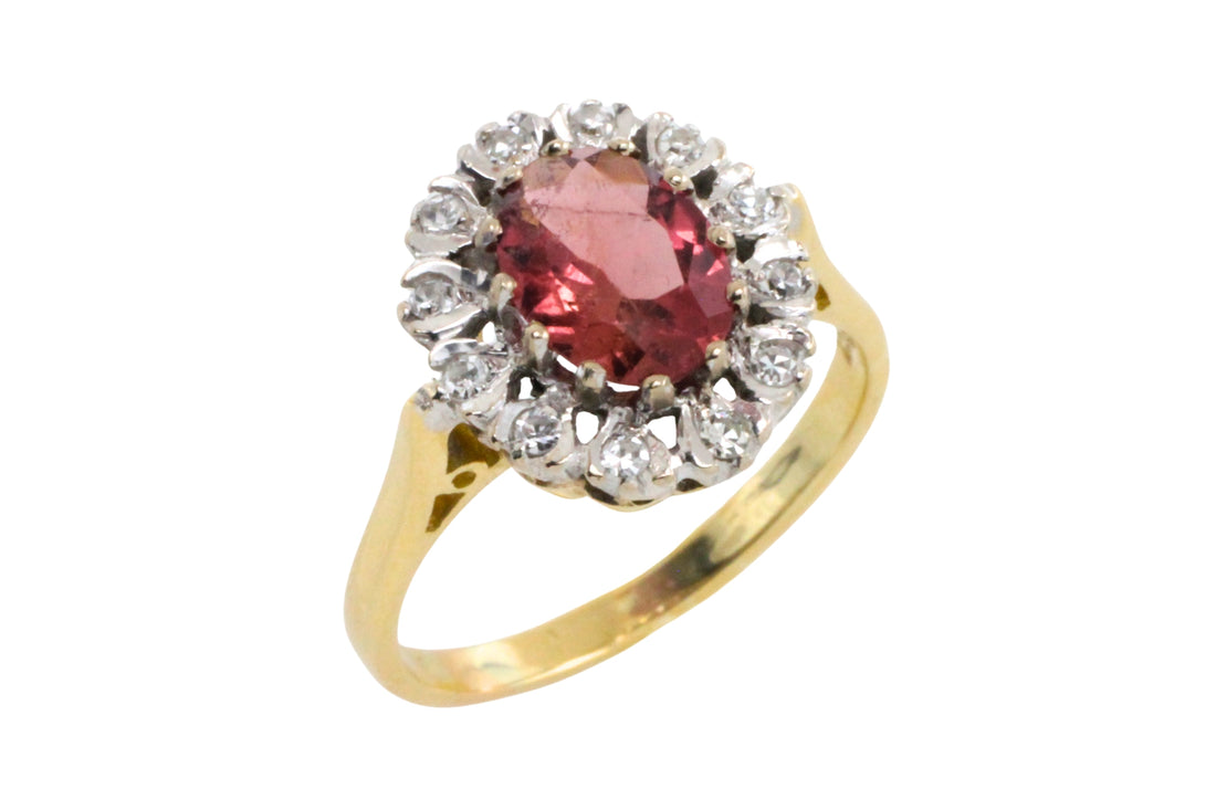 Vintage pink tourmaline and diamond ring-engagement rings-The Antique Ring Shop