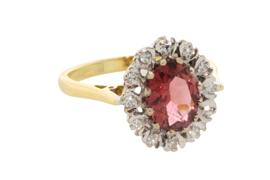 Vintage pink tourmaline and diamond ring-engagement rings-The Antique Ring Shop