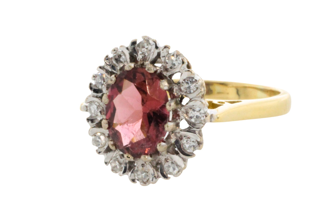 Vintage pink tourmaline and diamond ring-engagement rings-The Antique Ring Shop
