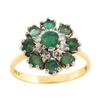 Vintage emerald and diamond cluster ring-Vintage Rings-The Antique Ring Shop