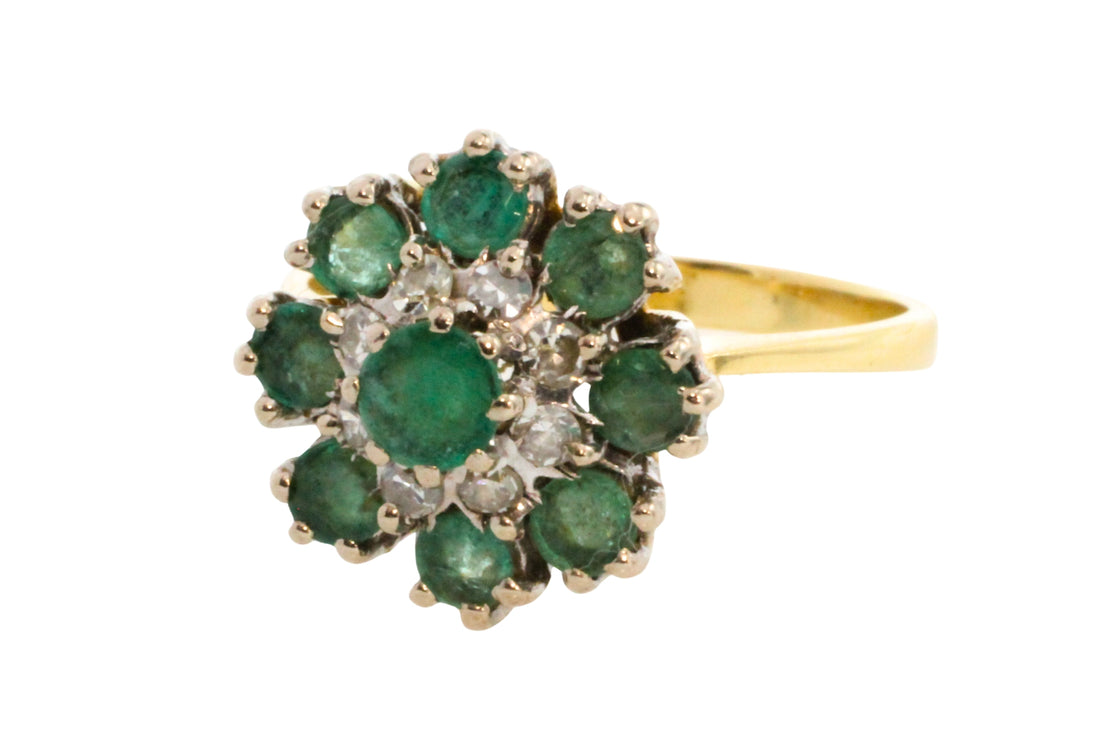 Vintage emerald and diamond cluster ring-Vintage Rings-The Antique Ring Shop