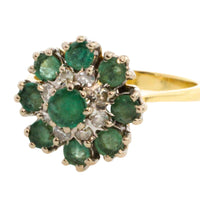 Vintage emerald and diamond cluster ring-Vintage Rings-The Antique Ring Shop