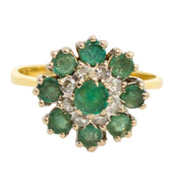 Vintage emerald and diamond cluster ring-Vintage Rings-The Antique Ring Shop