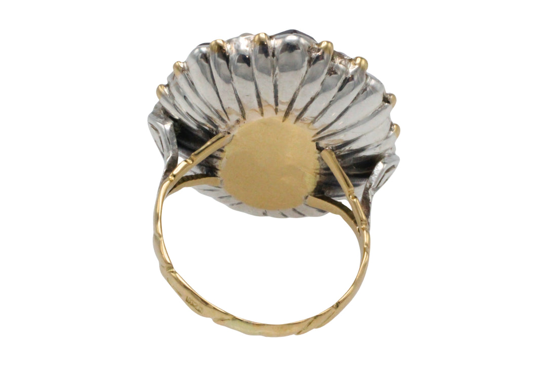 Vintage garnet and pearl ring in 14 carat gold and silver-Vintage Rings-The Antique Ring Shop