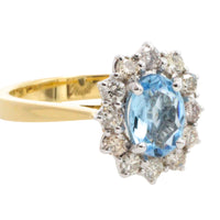 Aquamarine and diamond ring in 18 carat gold