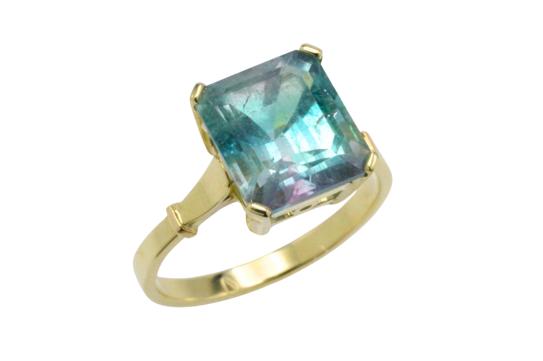 Tricolor tourmaline ring in 14 carat gold-Rings-The Antique Ring Shop